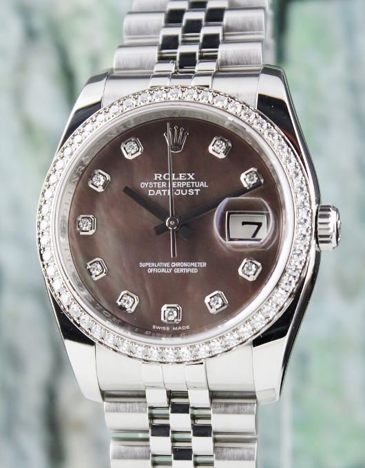 (image for) A ROLEX MEN SIZE OYSTER PERPETUAL DATEJUST / ORIGINAL DIAMOND BEZEL / 116244 / CERT